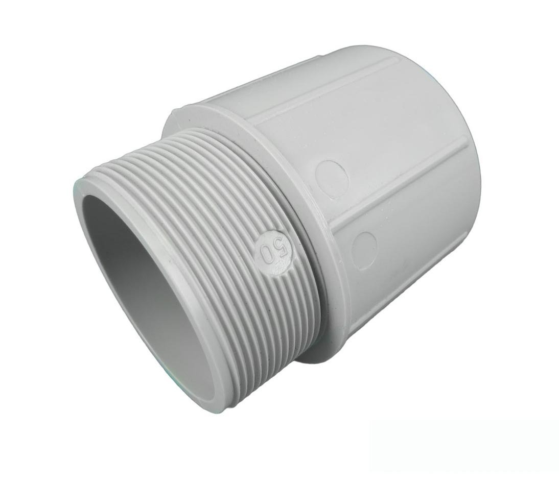 50mm Conduit Plain to Screwed Adaptor PVC Grey without Lock Ring