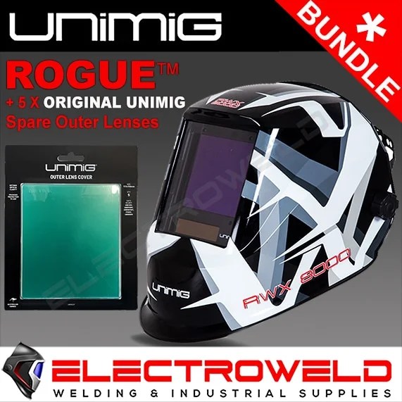 Unimig Razor Razorweld Rwx8000 Welding Helmet + 5 X Outer Lenses