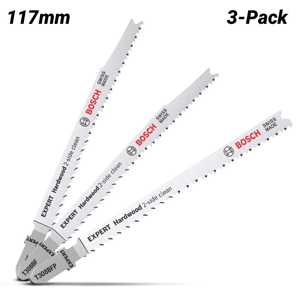 3 x Bosch 117mm 2Side Clean Hardwood Jigsaw Blades