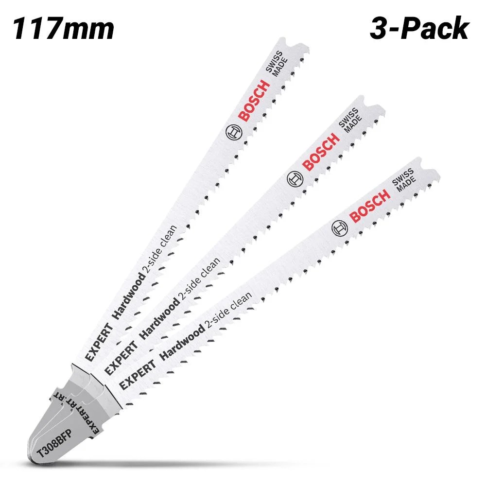 3 x Bosch (2608900547) EXPERT 117mm 13TPI T 308 BFP 2Side Clean Hardwood Jigsaw Blades