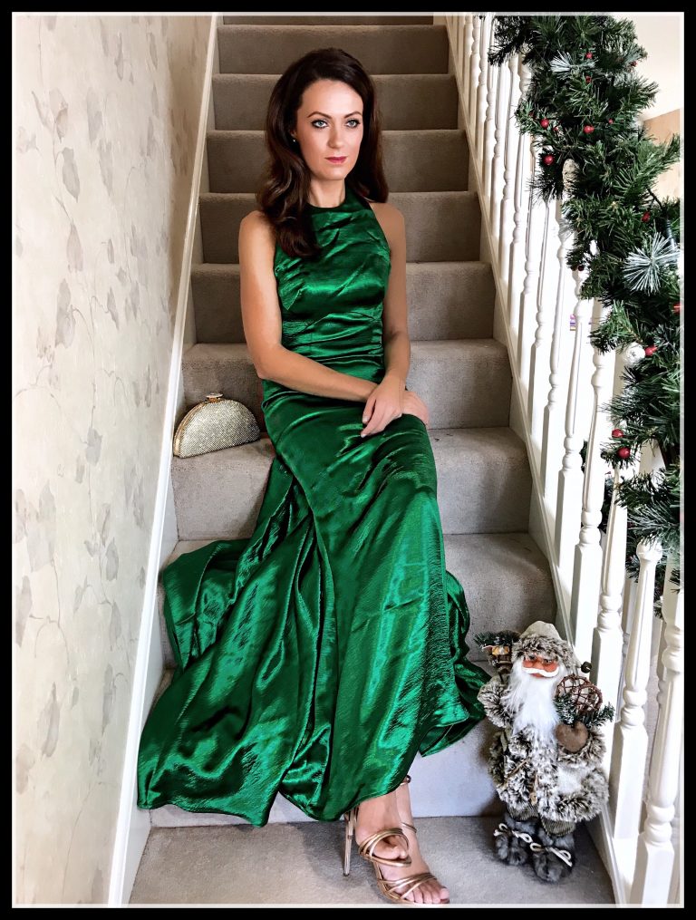 SATIN CRUSH EMERALD GREEN GOWN ELEGANT DUCHESS