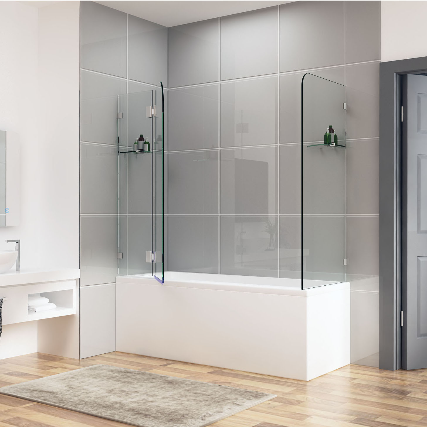 900/1000x700/800/900 Frameless Over Bath Shower Screen Swing Panel