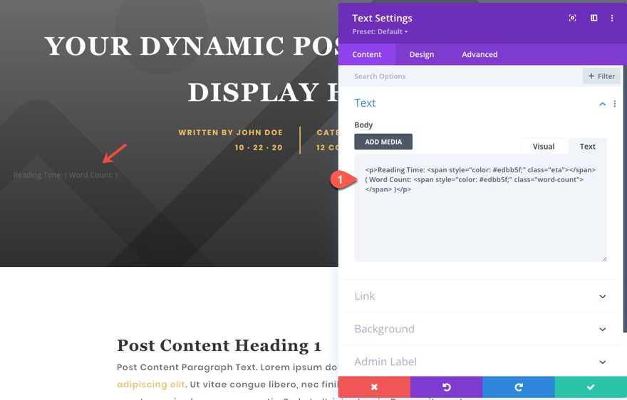 How to Display Post Estimated Reading Time and Word Count in Divi (with
