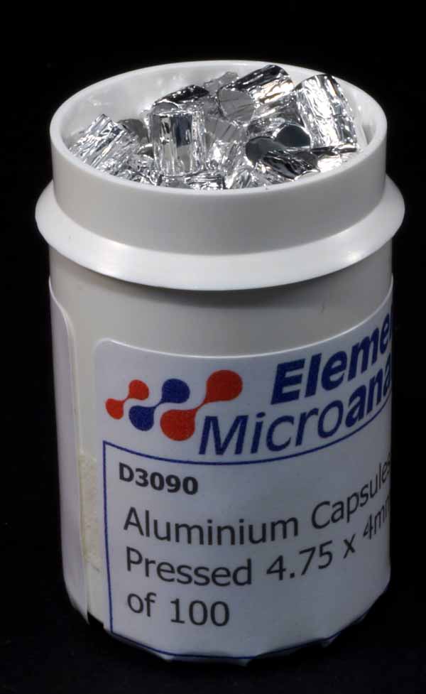 Aluminium Capsules Pressed 4.75 x 4mm pack of 100 Elemental Microanalysis
