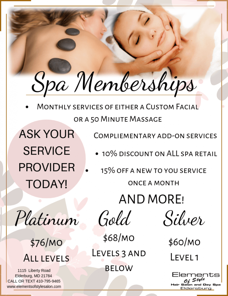 Spa Memberships poster Elements of Style Salon