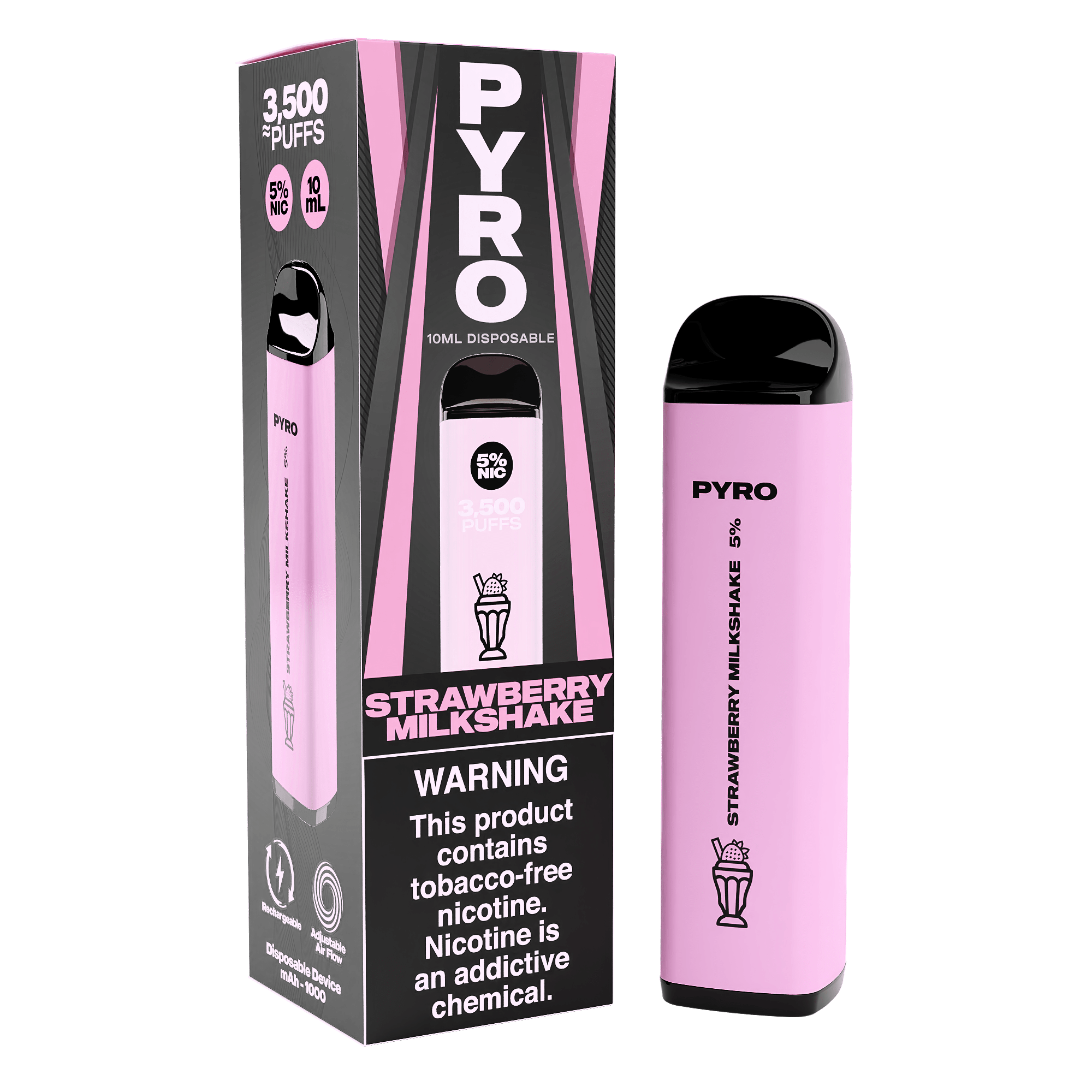 PYRO 3500 Disposable Vape (5, 3500 Puffs) Strawberry Milkshake Element Vape