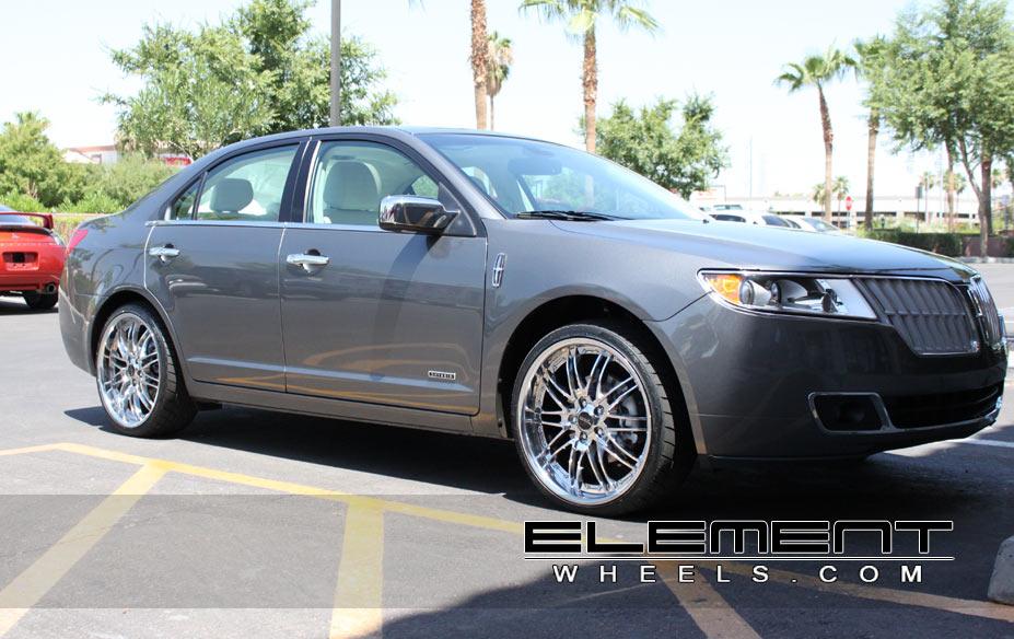 20 inch Black Di Forza Chrome Wheels on 2011 Lincoln MKZ w/ Specs Element Wheels