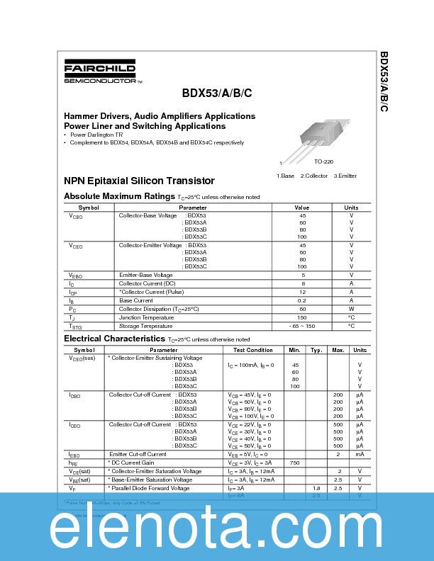 BDX53 Datasheet PDF (41 KB) Fairchild Pobierz z Elenota.pl