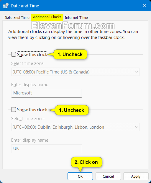 Add or Remove Additional Clocks for Different Time Zones in Windows 11