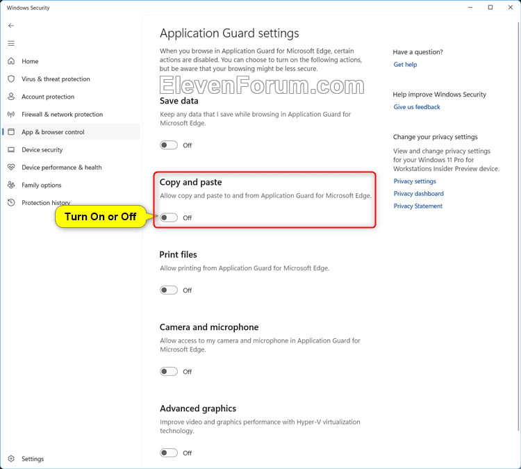 Turn On or Off Copy and Paste to and from Application Guard for