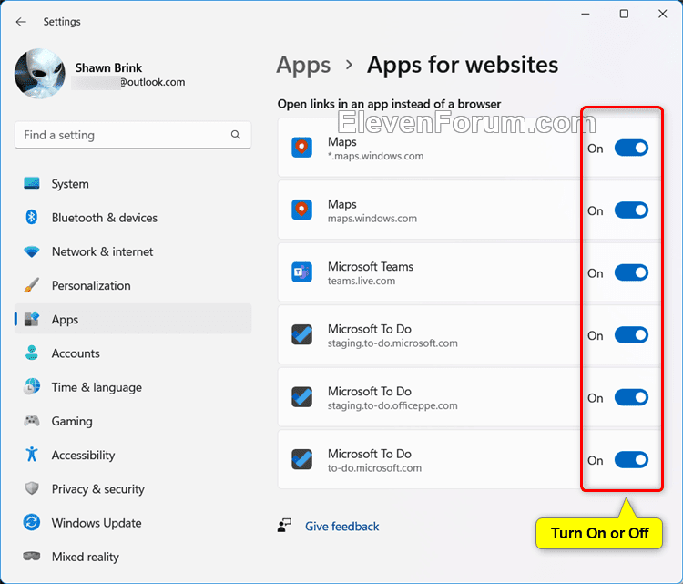 Enable or Disable Apps for sites in Windows 11 Tutorial Windows 11