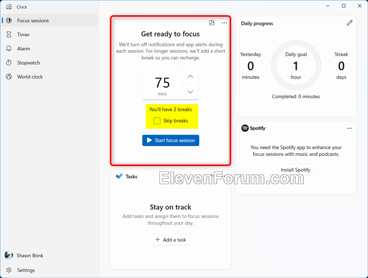 Turn On or Off Play Alarm Sound for End of Focus Session Break in