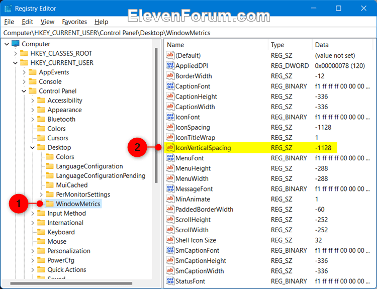 Change Desktop Icon Horizontal and Vertical Spacing in Windows 11