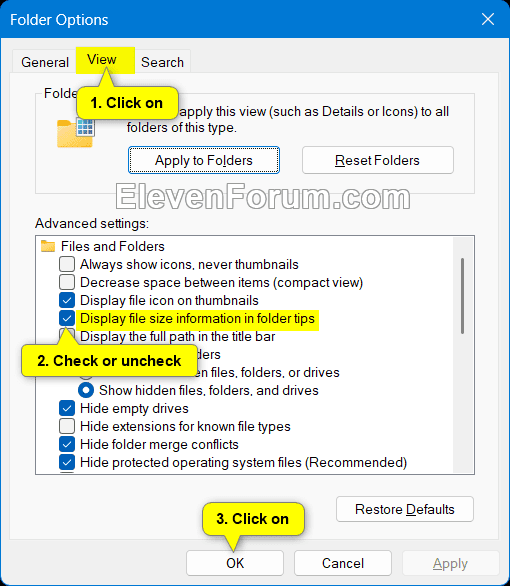 Turn On or Off Display File Size Information in Folder Tips in Windows