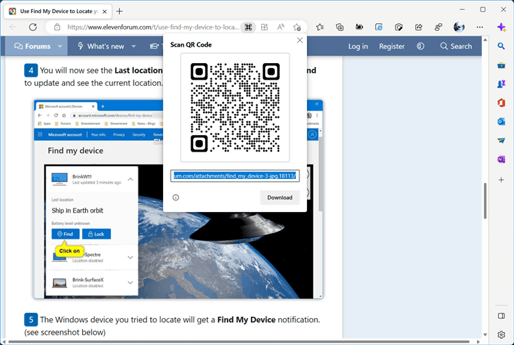 Create QR Code for Page or Image in Microsoft Edge Tutorial Windows