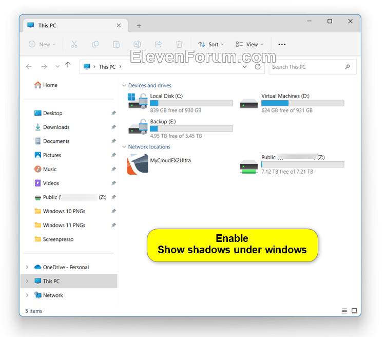 Enable or Disable Show Shadows under Windows in Windows 11 Tutorial