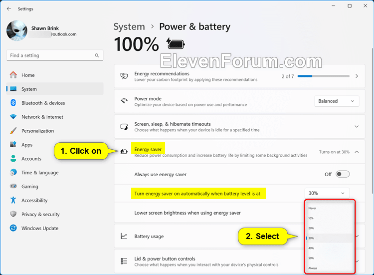 Turn On or Off Energy Saver in Windows 11 Tutorial Windows 11 Forum