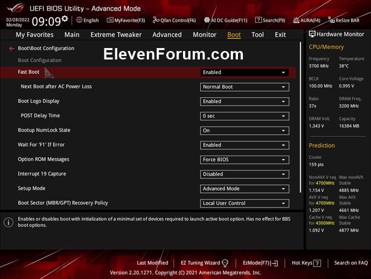 Enable or Disable Fast Boot in UEFI BIOS Firmware Settings in Windows