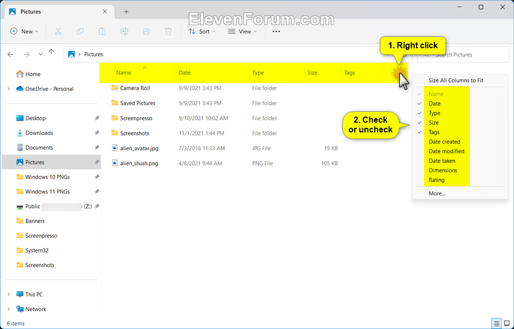 Add or Remove Columns for Folder in Windows 11 File Explorer Tutorial