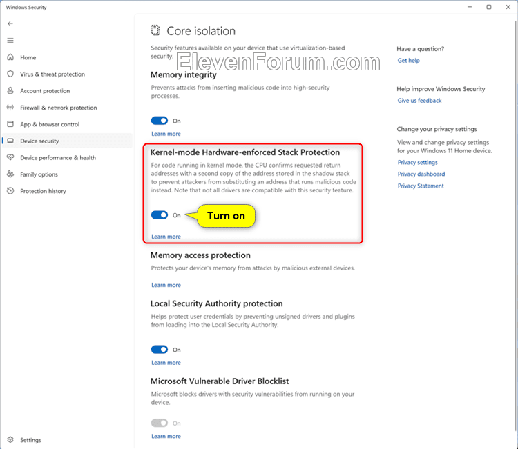 Enable or Disable Kernelmode Hardwareenforced Stack Protection in Windows 11 Tutorial