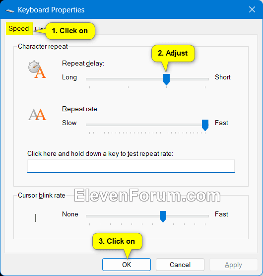 Change Keyboard Character Repeat Delay in Windows 11 Tutorial Windows