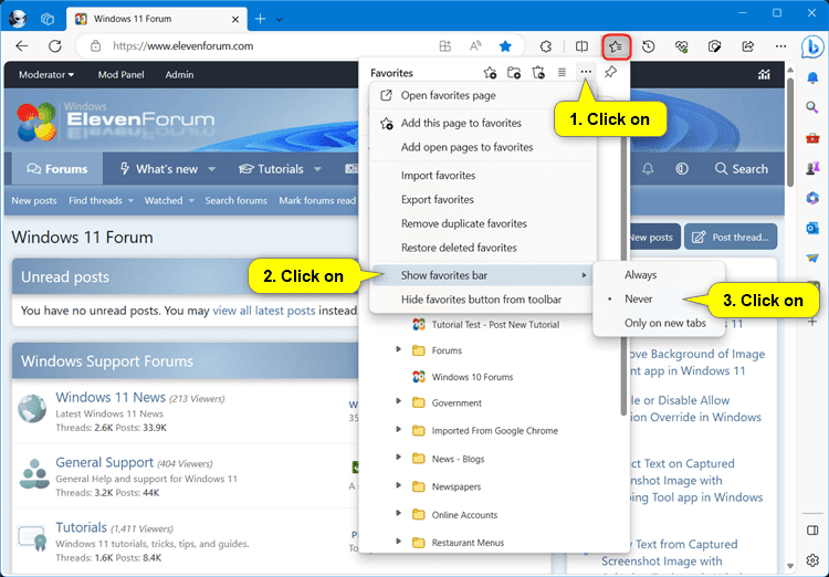 Add or Remove Favorites Bar in Microsoft Edge Tutorial Windows 11 Forum