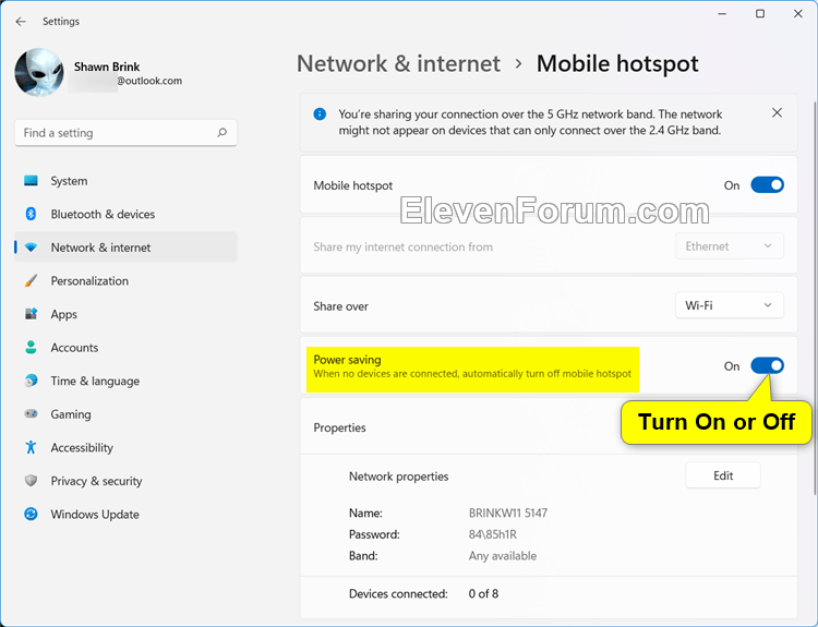 Enable or Disable Mobile Hotspot Power Saving in Windows 11 Tutorial