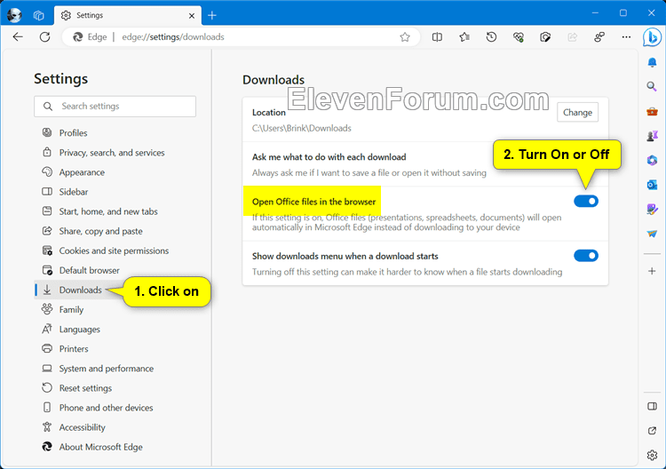 Enable or Disable Open Office Files in Microsoft Edge Instead of