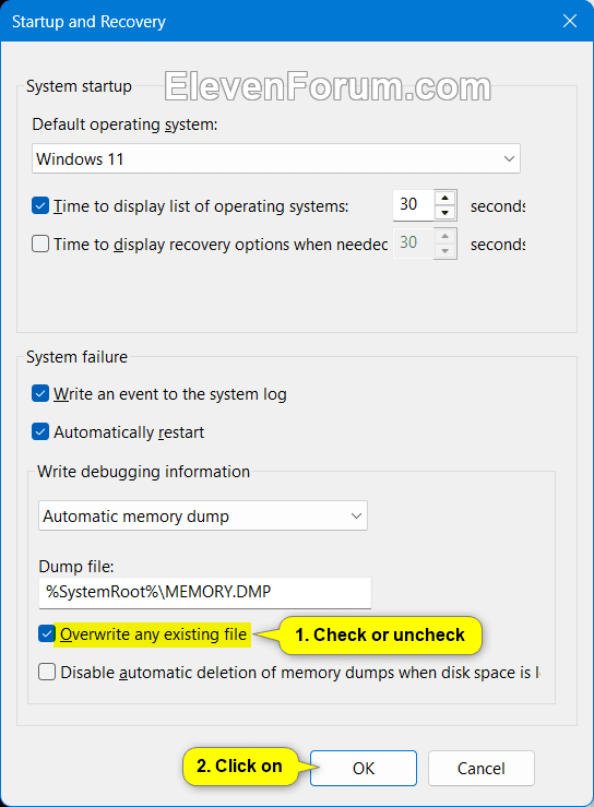 Enable or Disable Overwrite Existing BSOD Dump File in Windows 11