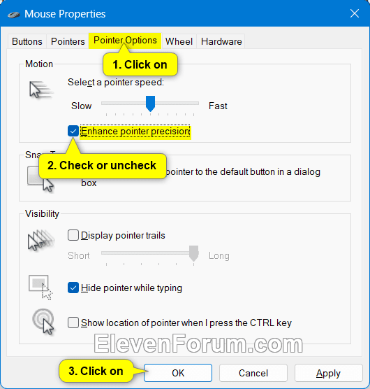Turn On or Off Enhance Pointer Precision in Windows 11 Tutorial