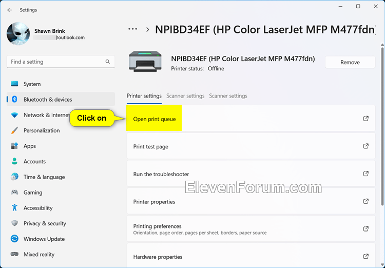 Create Print Queue Action Center Shortcut in Windows 11 Tutorial