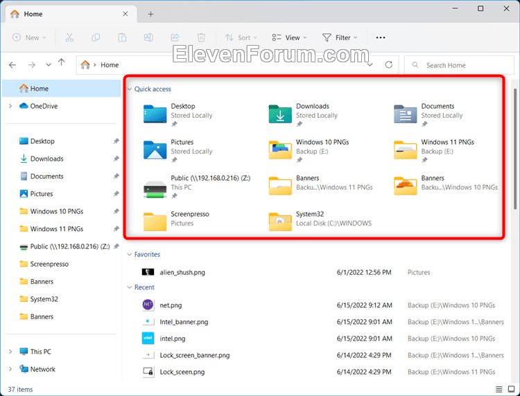 Add or Remove Quick Access in File Explorer Home in Windows 11 Tutorial