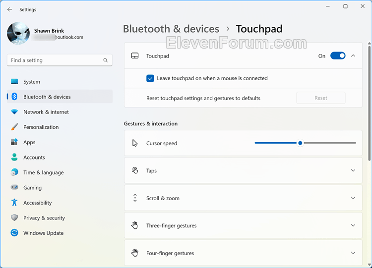 Reset Touchpad Settings and Gestures to Default in Windows 11 Tutorial