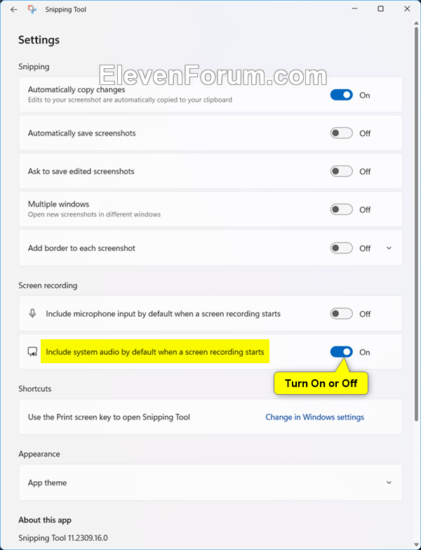 Turn On or Off Include System Audio when Recording with Snipping Tool