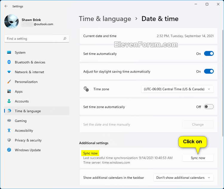 Sync Clock Time with Time Server in Windows 11 Tutorial