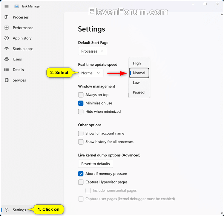 Change Task Manager Real Time Update Speed in Windows 11 Tutorial