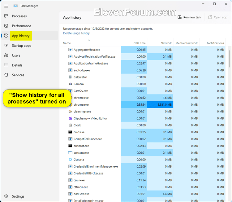 Turn On or Off Show History for All Processes in Task Manager in