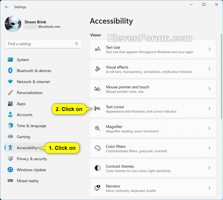 Turn On or Off Text Cursor Indicator in Windows 11 Tutorial Windows