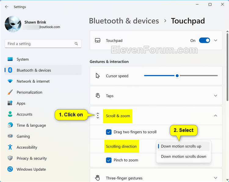 Change Touchpad Scrolling Direction in Windows 11 Tutorial Windows 11