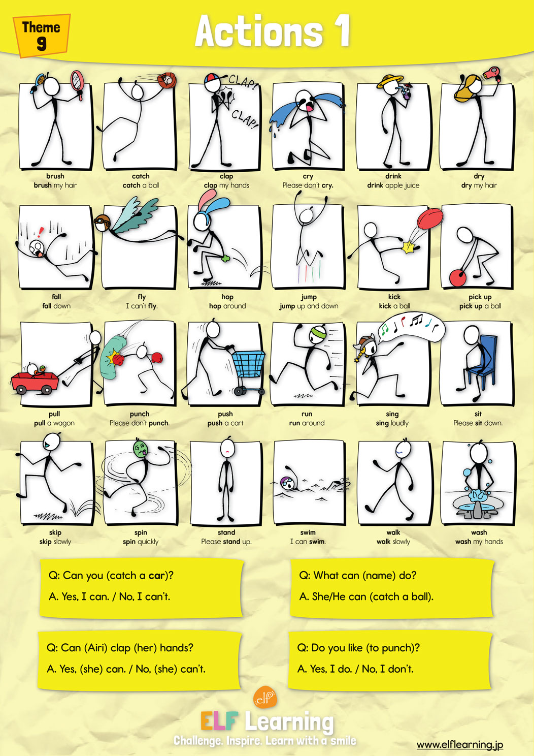 9 Action Verbs 1 Poster ELF Learning