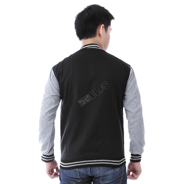 Jaket Pria Baseball Varsity Lengan Abu Muda Hitam JAKET VARSITY