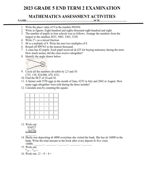 2023 GRADE 5 END TERM 2 EXAMS WITH MARKING SCHEMES Elimu Cloud