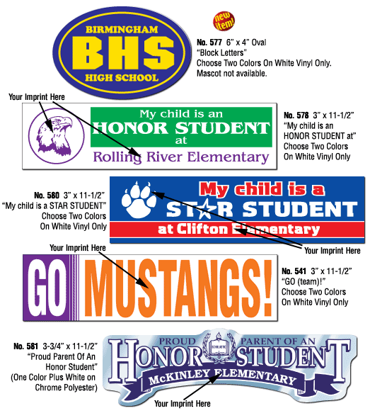 School Bumper Stickers Honor Student and School Pride Bumper Stickers