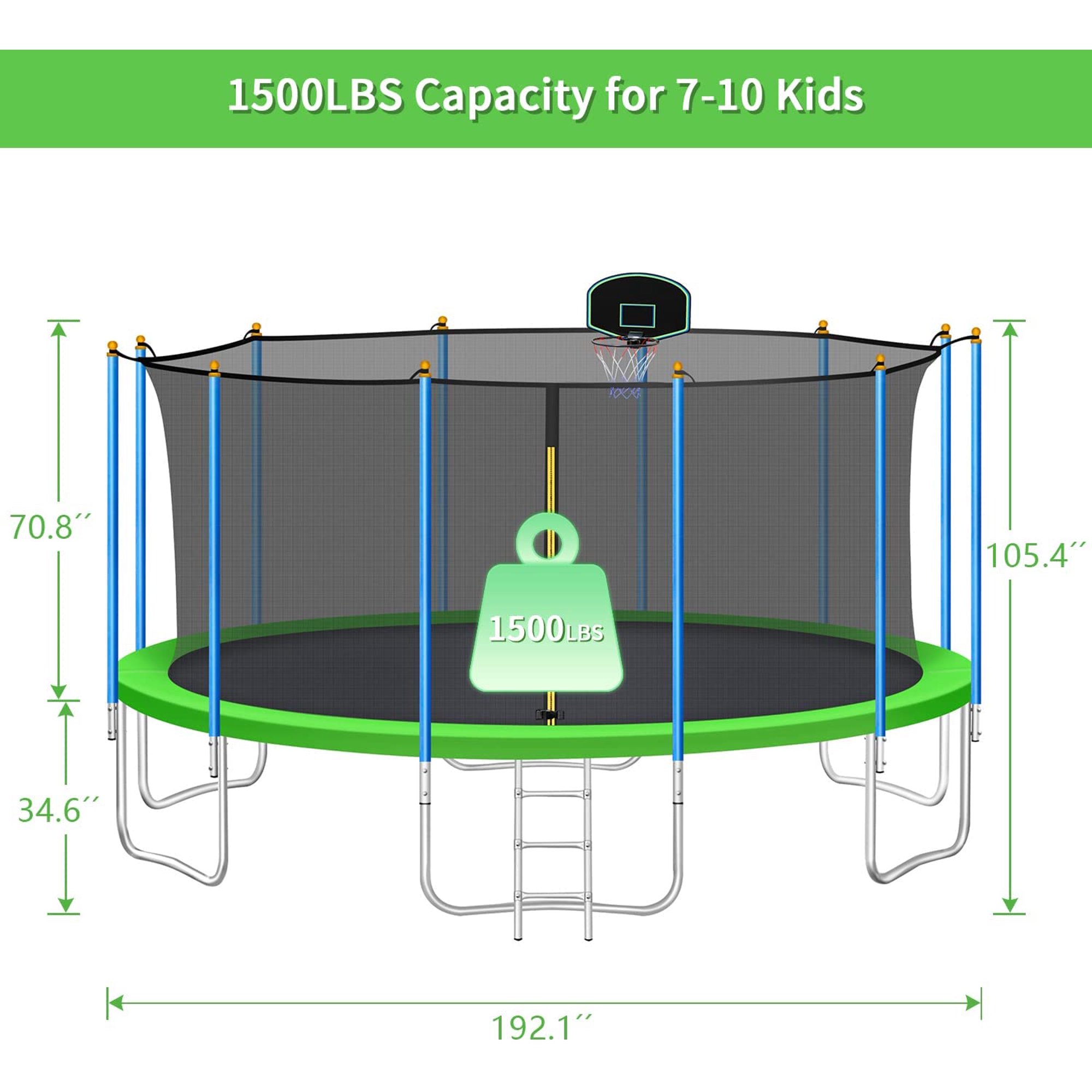 Elitezip 1500 LBS 16 FT Trampoline for Adults 810 Kids NoGap Design