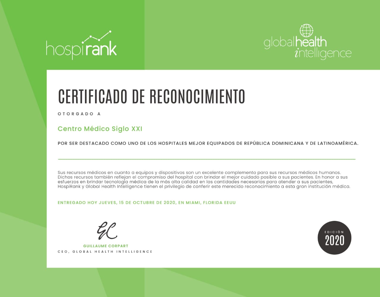 Reconocen Centro Médico Siglo 21 mejor equipado America Latina, por HospiRank y Global Health Intelligence