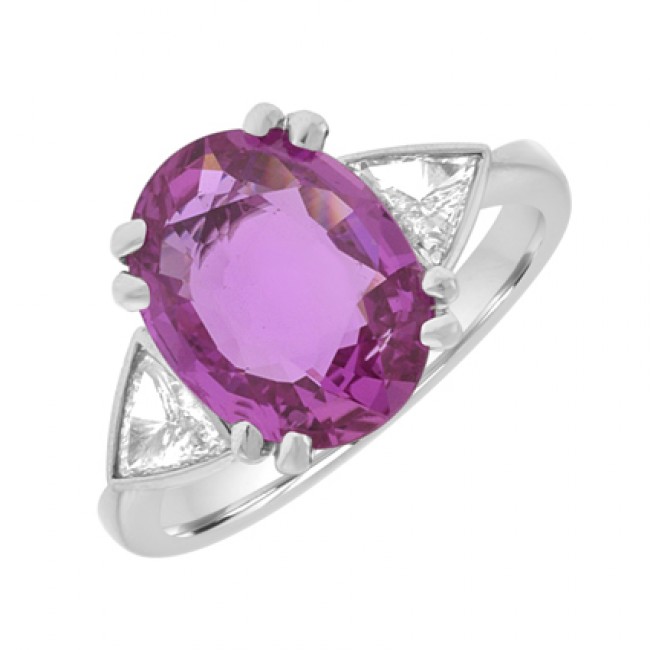 Platinum 3Stone Pink Sapphire & Diamond Ring