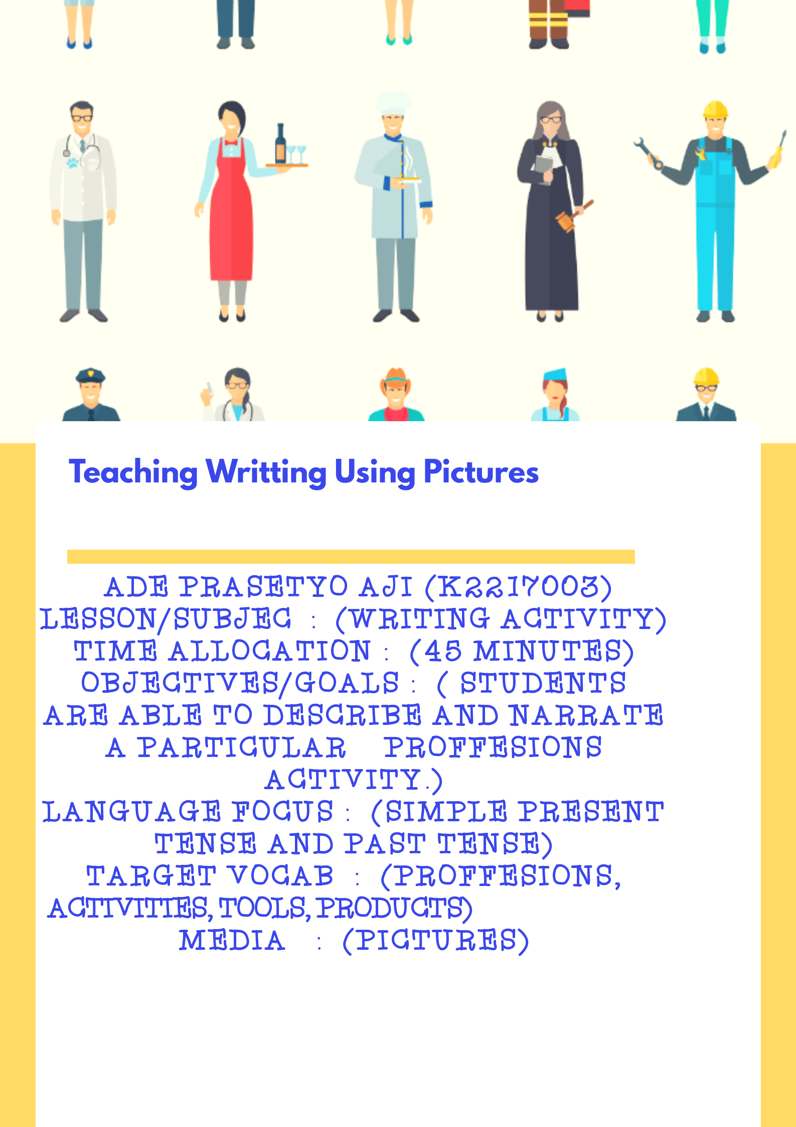 Lesson Plan and Media of Teaching Using Pictures of Professions ELL'S