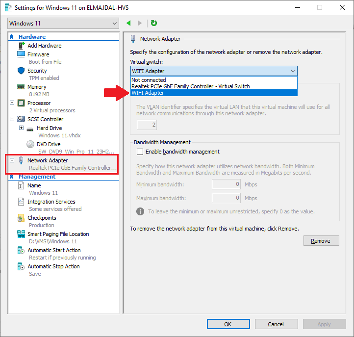 Enabling Wireless Network For A HyperV Virtual Machine in Windows