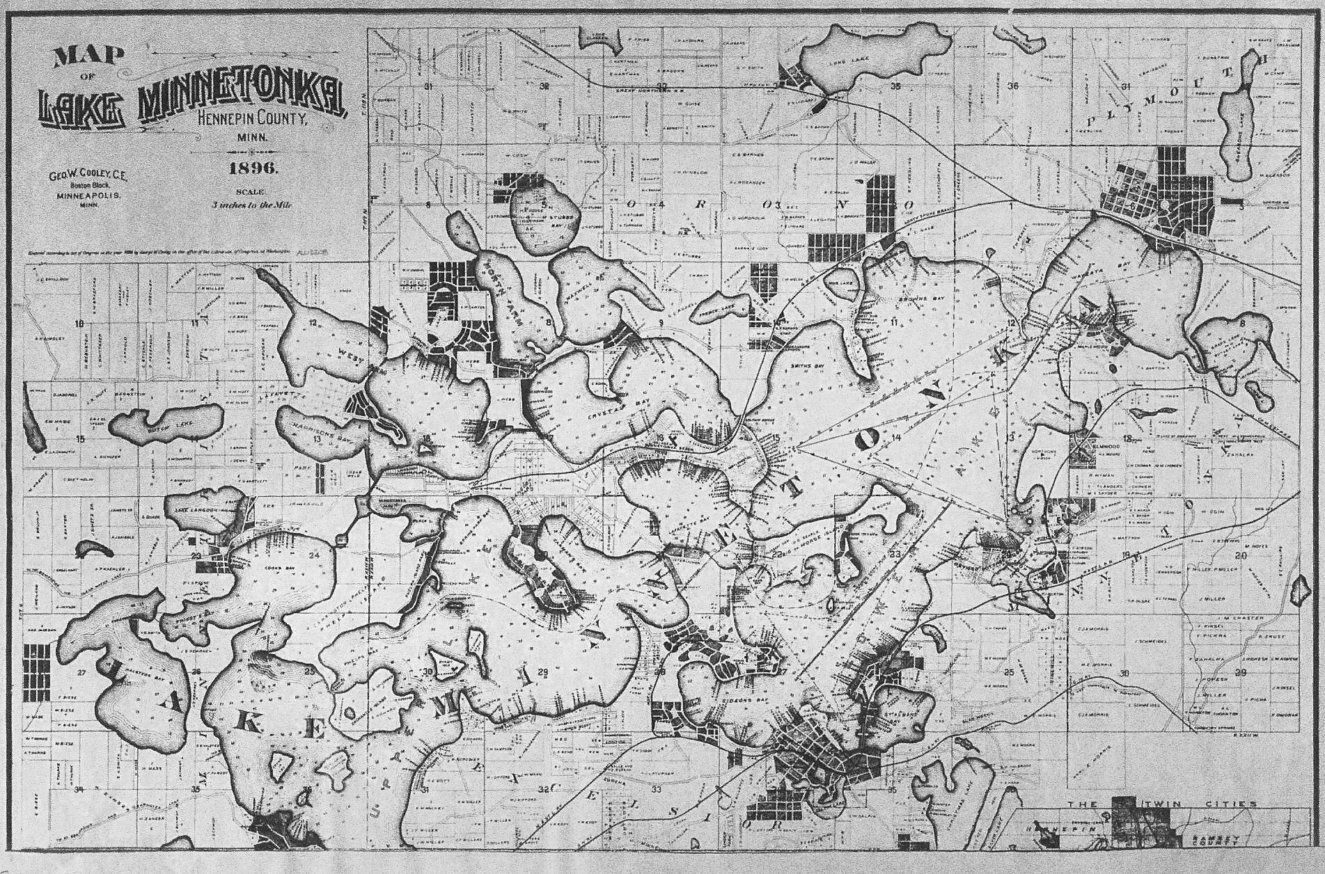 Hand Painted Map of Lake 1906 / Vintage Map
