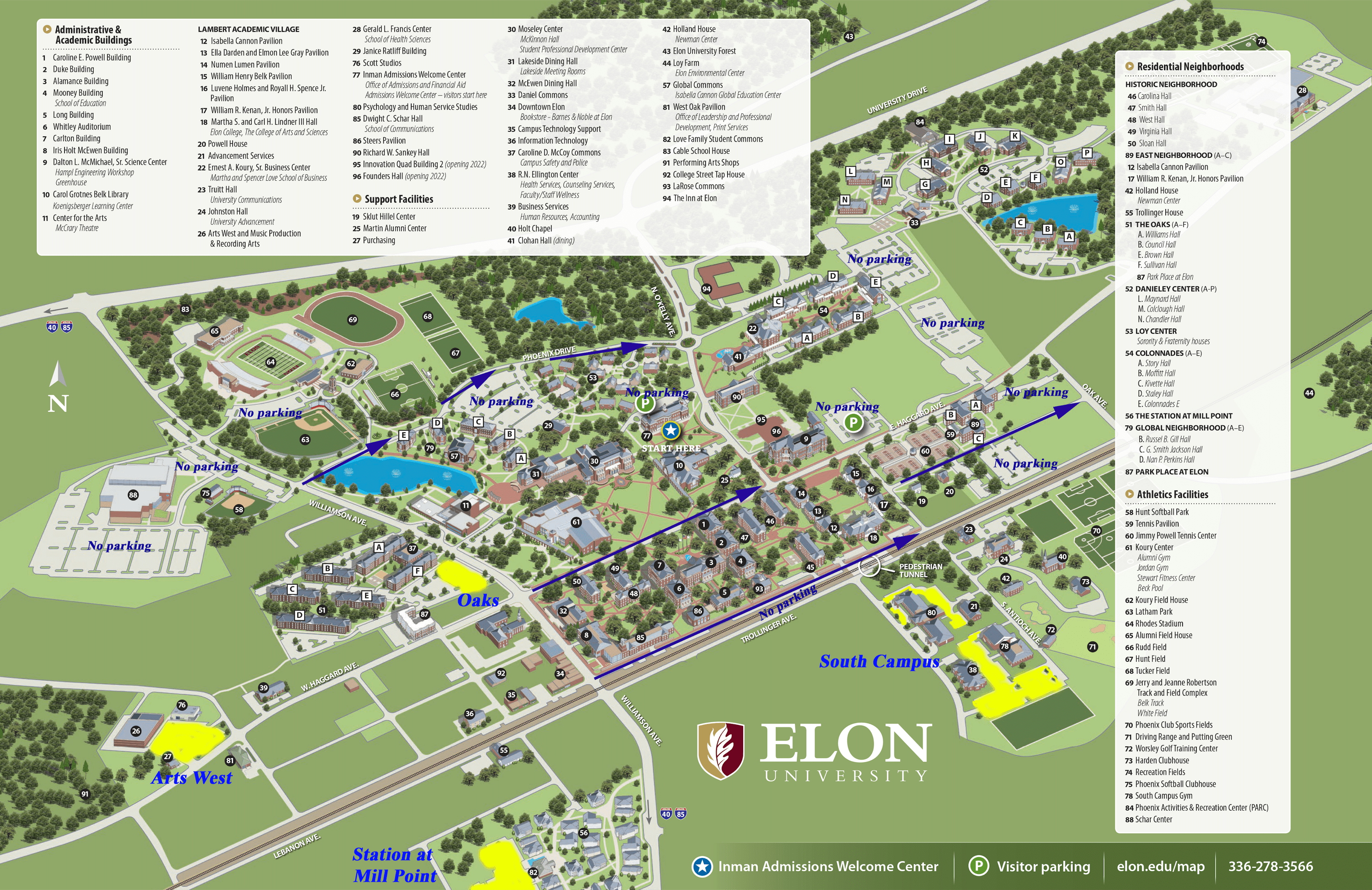 Elon University Campus Map Elon University / Today At Elon / Move-In Day Map Shows The Routes For New Students To Follow To Campus, Residence Halls